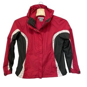 Columbia Women's XL Interchange Hooded Rain Jacket Pink Black White shell only
